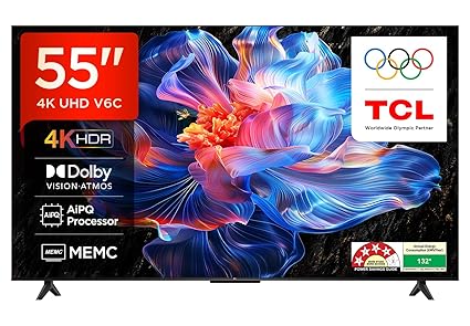TCL 55" 4K UHD TV with AiPQ Processor, MEMC 60Hz, HVA Screen & Bluetooth