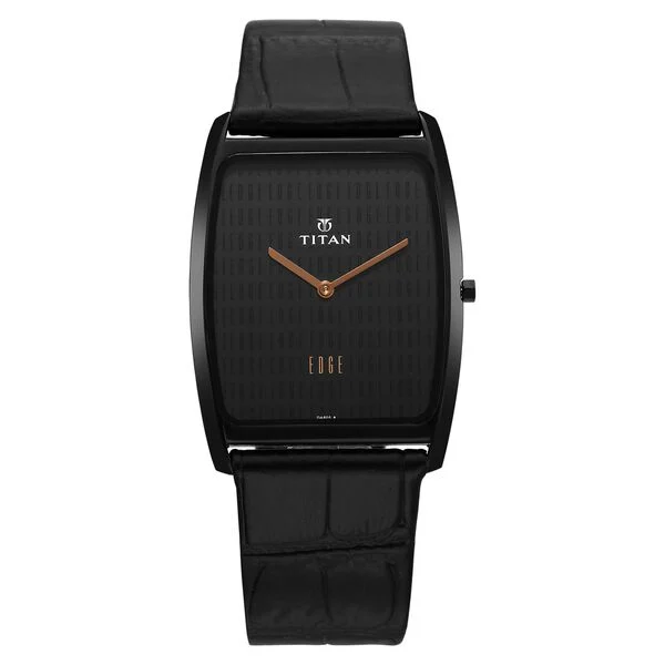 Titan Edge Black Dial Analog Leather Strap Watch for Men | Titan Qatar