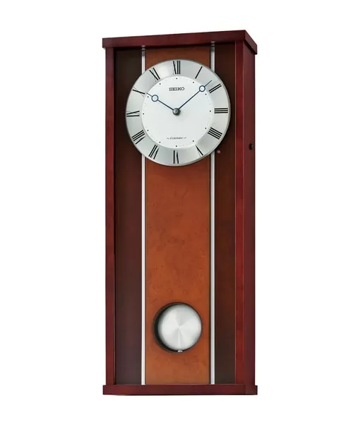 Seiko QXM396BL Melodic Pendulum Wall Clock | Wooden Case | 6 Melodies | Light Sensor