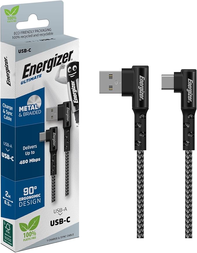 Energizer C710CKBK USB-C 90° Cable 2M Black
