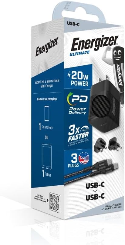 Energizer A20MUC 20W Multi Plug Wall Charger + USB-C Cable