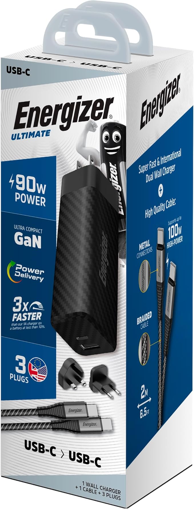 Energizer A90MUC 90W Multi Plug Wall Charger + USB-C 100W Black