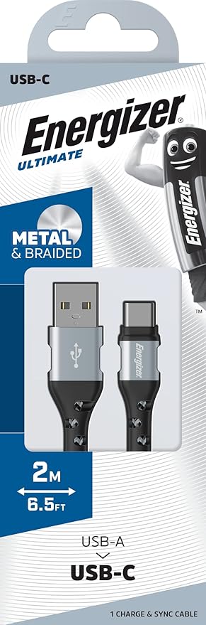 Energizer C520CKSL USB-C Braided & Metal Cable 2M Silver