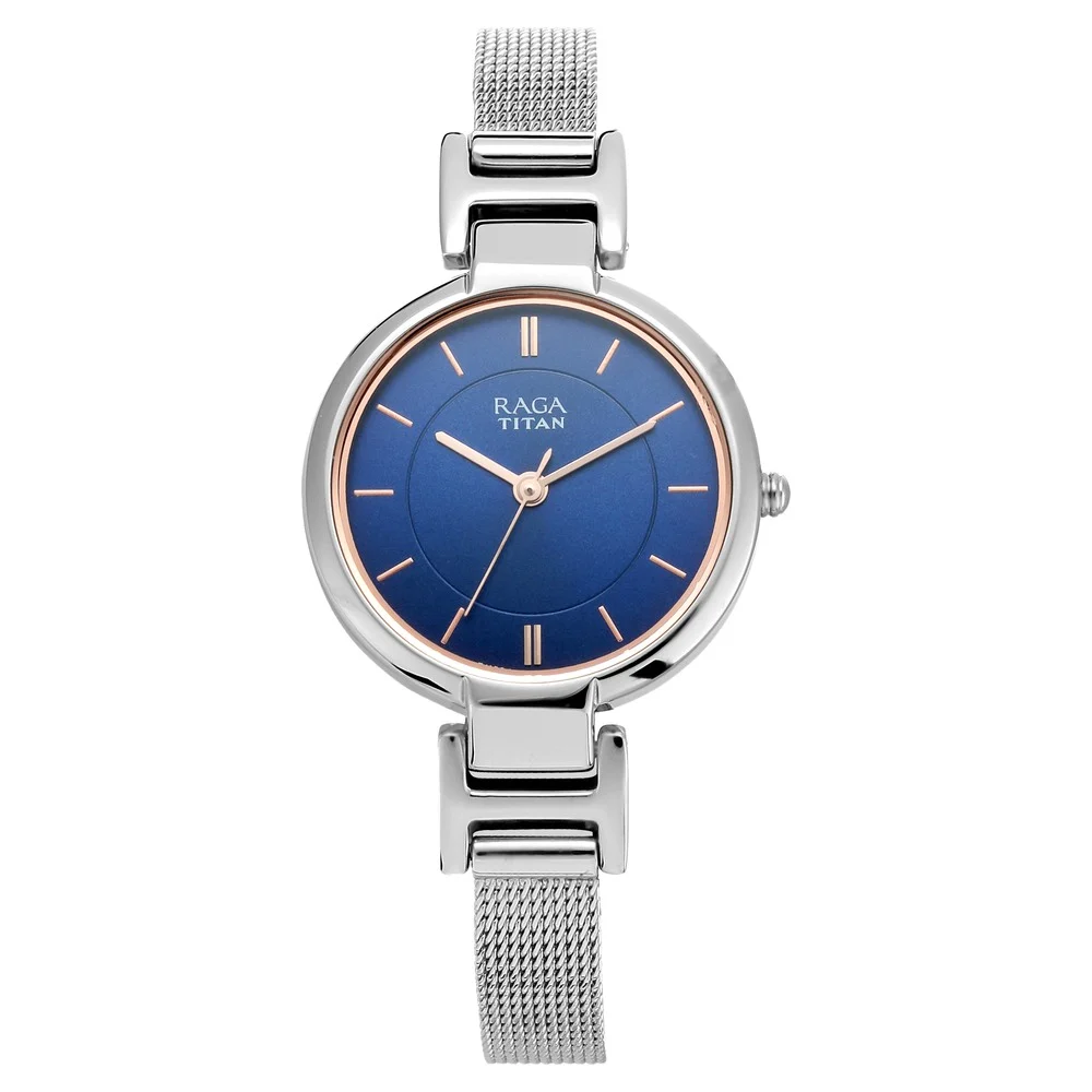 Titan Raga Viva Blue Dial Women Watch With Metal Strap NP2608SM02 | Titan Qatar