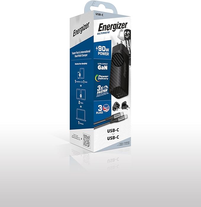 Energizer A90MUC 90W Multi Plug Wall Charger + USB-C 100W Black